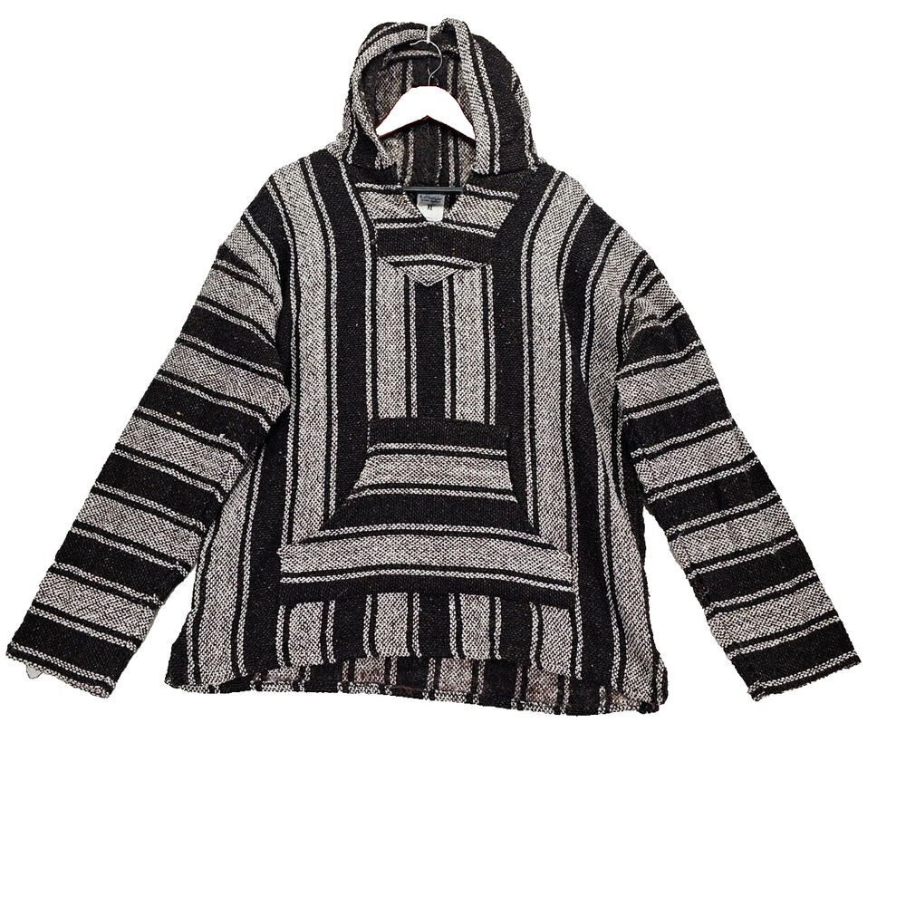 Frestyle Baja Mexican Saddle Blanket Pullover Jerga Hoody Drug Rug‎ Black Mens M